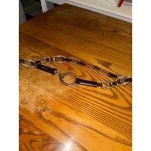Brighton Brown Croc Embossed Leather Silver Chain Link Belt Size 38
